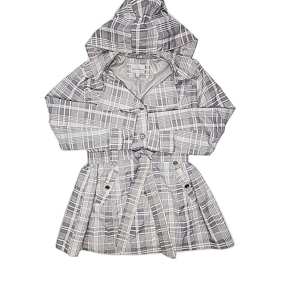 Fashion Bug Trench Coat Women’s Plus Size 2X Gray Plaid Rain Jacket Lightweight